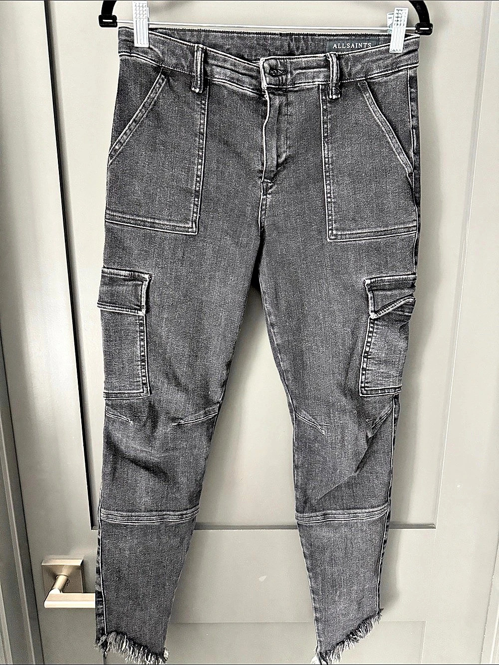 AllSaints Duran Skinny Cargo Jeans Gray Waist 28